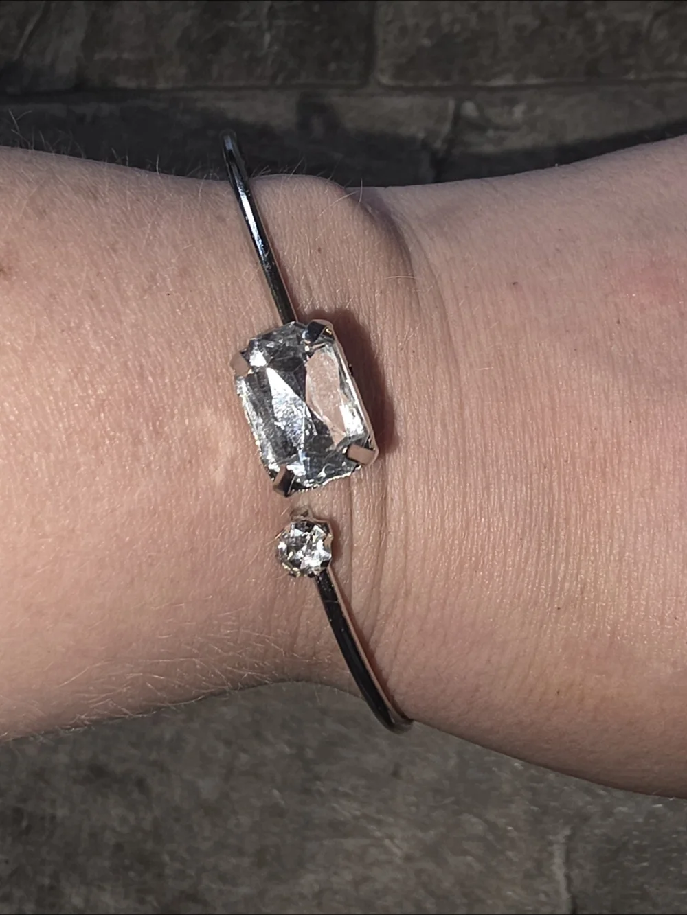 Silver Bypass Bangle Bracelet with Clear Cubic Zirconia Accents BNIB